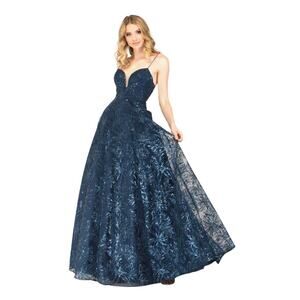 Lucci Lu 1084, Navy, Sz 16, Embroidered Tulle‎ Sweetheart Ballgown